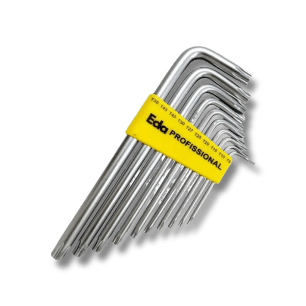 Jogo Chaves Torx Tipo L 10 Peças T9 a T50 Aço Carbono Profissional